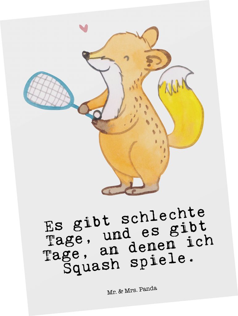Mr. & Mrs. Panda Postkarte Fuchs Squash spielen - Weiß - Produktbild 