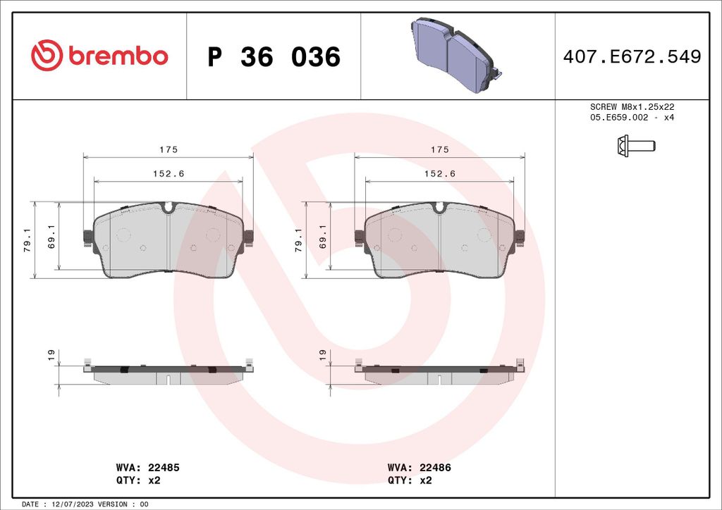BREMBO Bremsbeläge Satz Vorne für JAGUAR E-Pace (X540) P 36 Produktbild 
