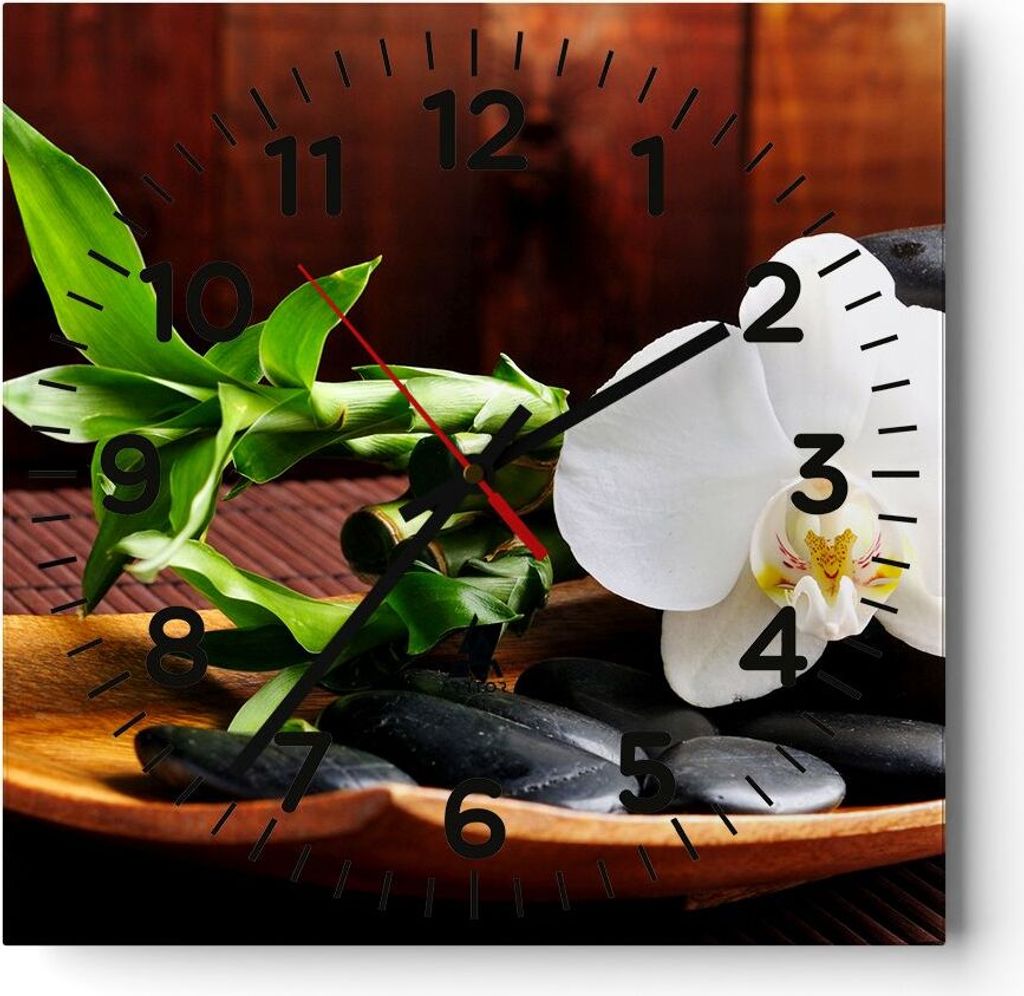 Wanduhr - Quadrat - Glasuhr - Bambus Schönheit Dekoration Blume - 40x40cm - Schleichendes Uhrwerk - Lautlos - zum Aufhängen bereit - Dekoration M...