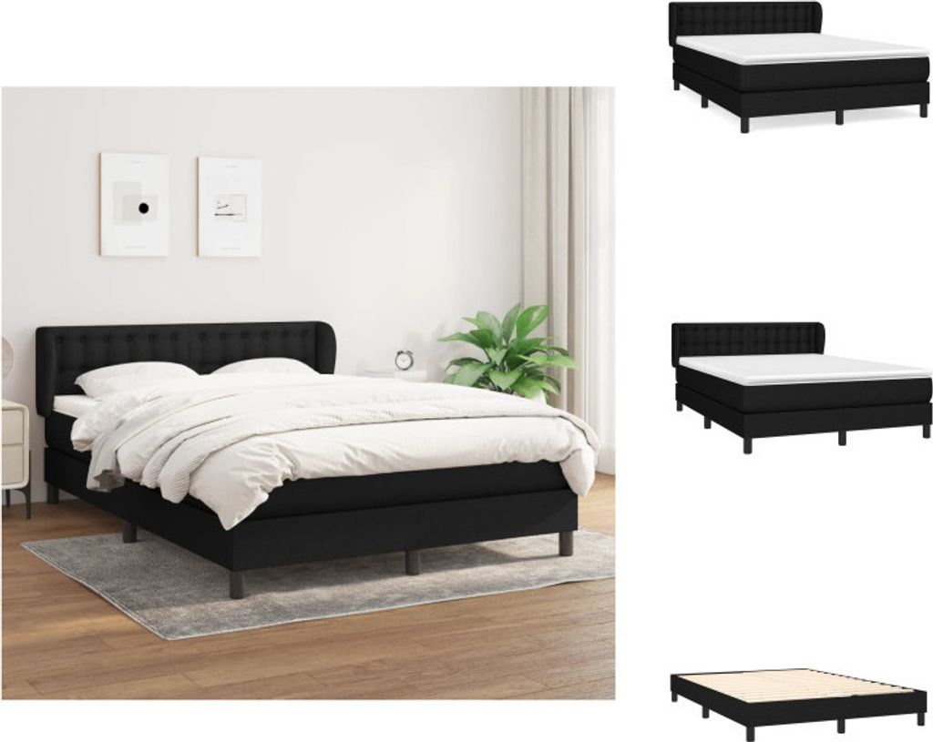 vidaXL Boxspringbett mit Matratze Schwarz 140x200 cm Stoff - Betten & Bettgestelle