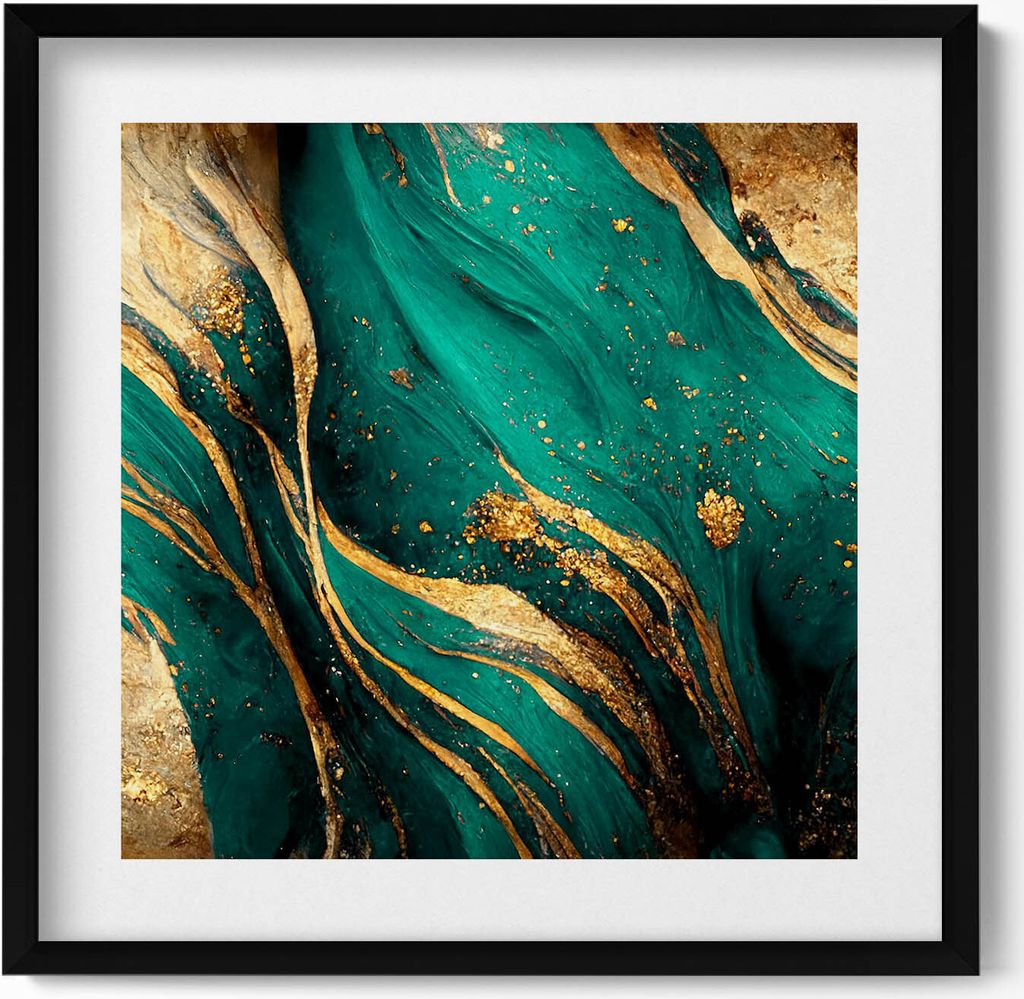 Abstrakte Kunst mit Gold– Wandbild mit Rahmen – Gerahmtes Bild – Wanddekoration – 50x50 cm – Schwarz Rahmen