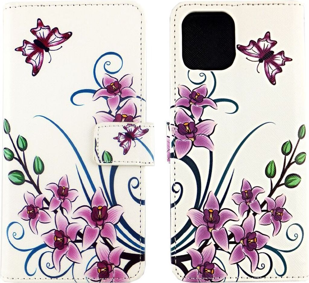 Apple iPhone 12 Pro Max Tasche Handy Hülle Schutz-Cover Flip-Case mit Kartenfach Lotusblume