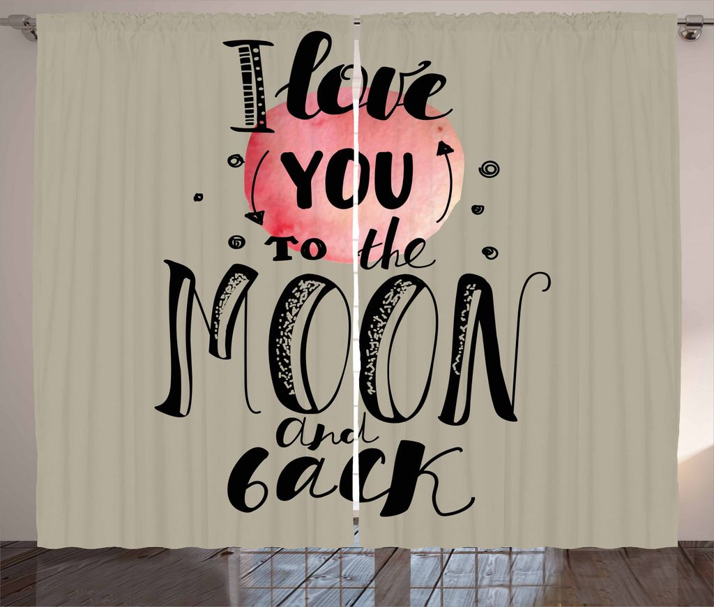 ABAKUHAUS Ich liebe dich Rustikaler Vorhang, My Valentine Romantik, Wohnzimmer Universalband Gardinen mit Schlaufen und Haken, 280 x 245 cm, Beige ...