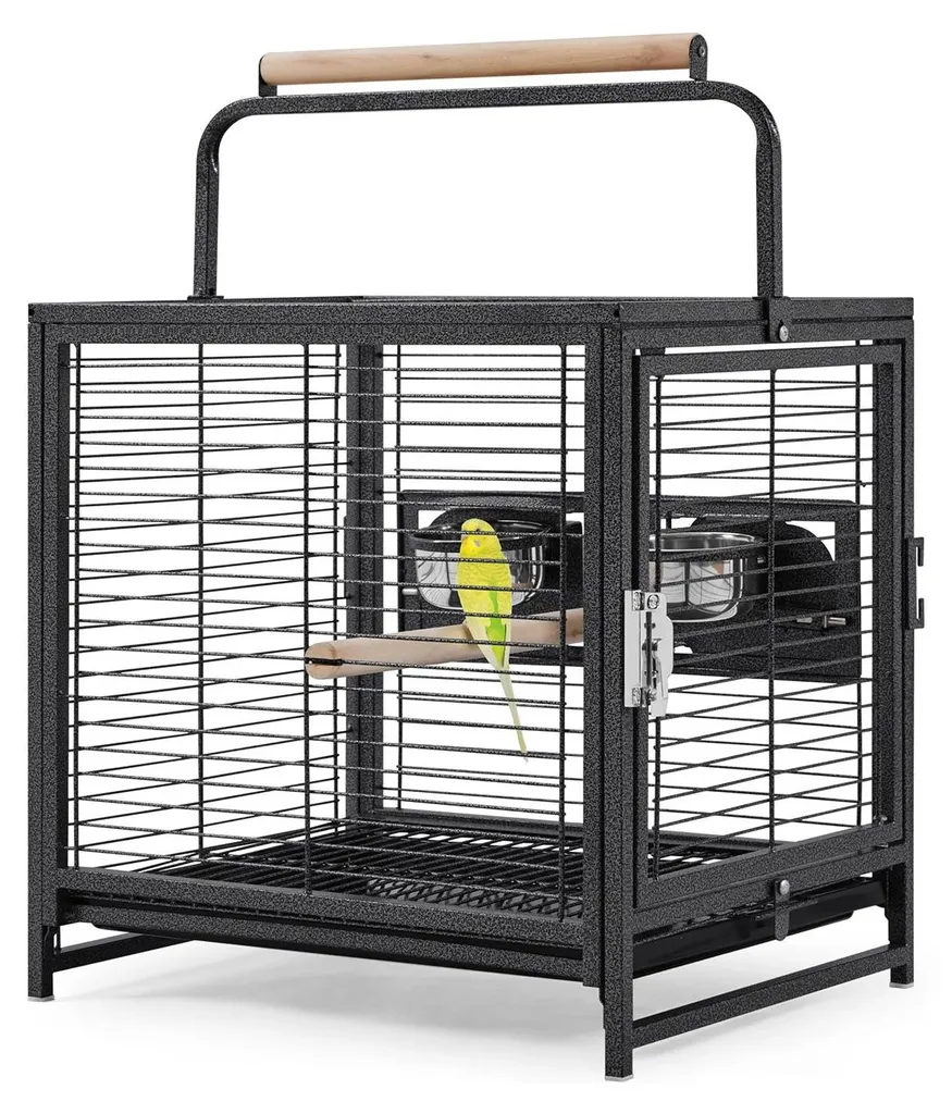 Cage de voyage portable pour calopsittes et inséparables en métal résistant
