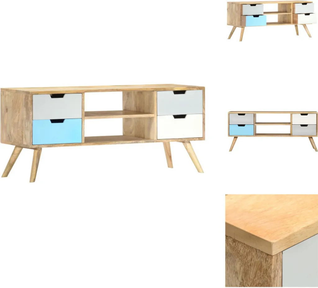 Meuble TV Salon 110 cm en Bois Massif - Support Télévision Style Scandinave