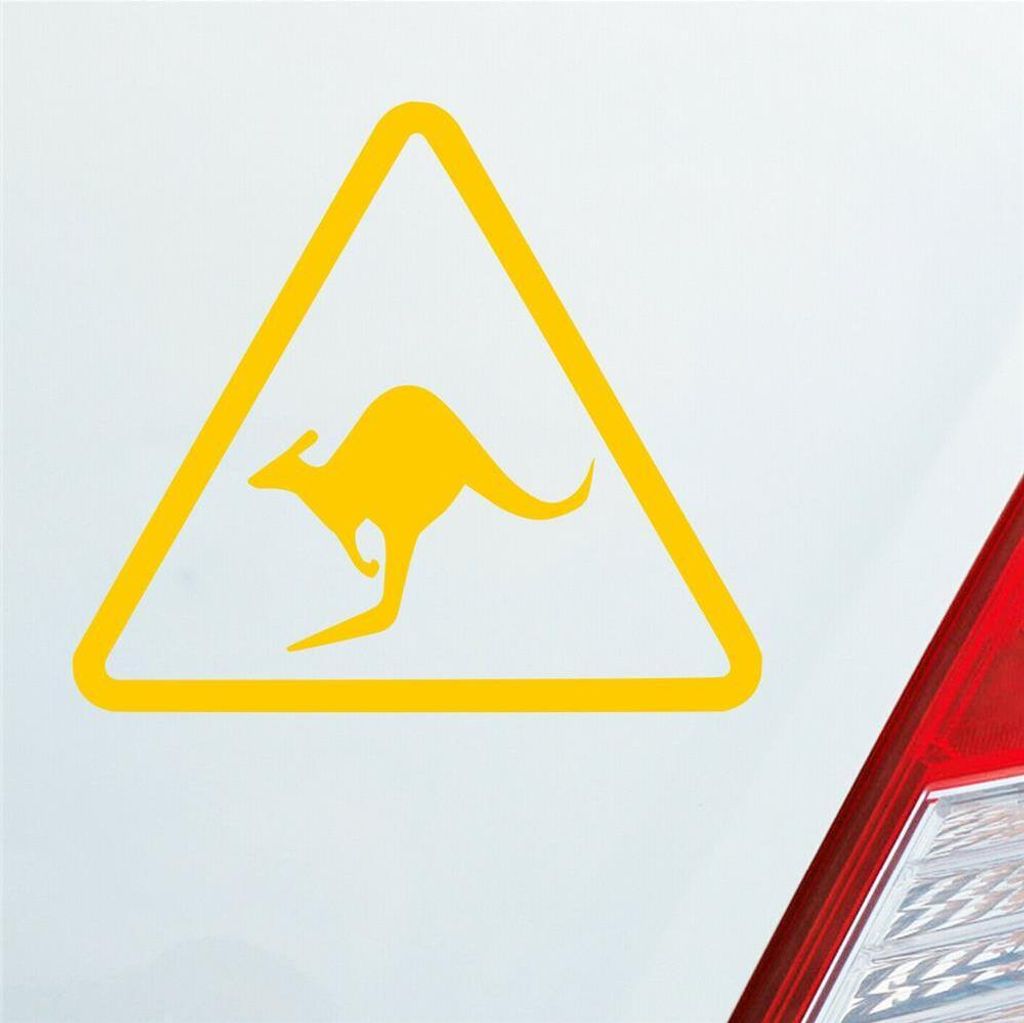 Auto Aufkleber Kängaru Kangaroo Roo Achtung Australien 10x9 cm Gelb Sticker Heckscheibenaufkleber