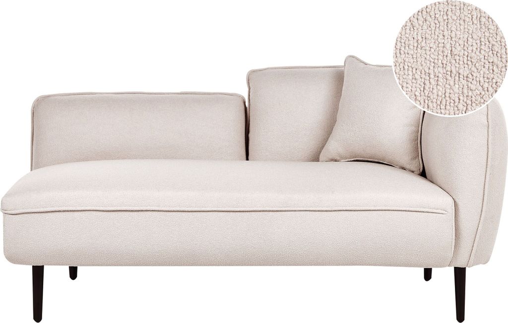 BELIANI Chaiselongue Hellbeige Stoffbezug Bouclé Rechtsseitig mit Kissen Metallbeine Modern für Wohnzimmer Schlafzimmer Wintergarten Kleine Räume