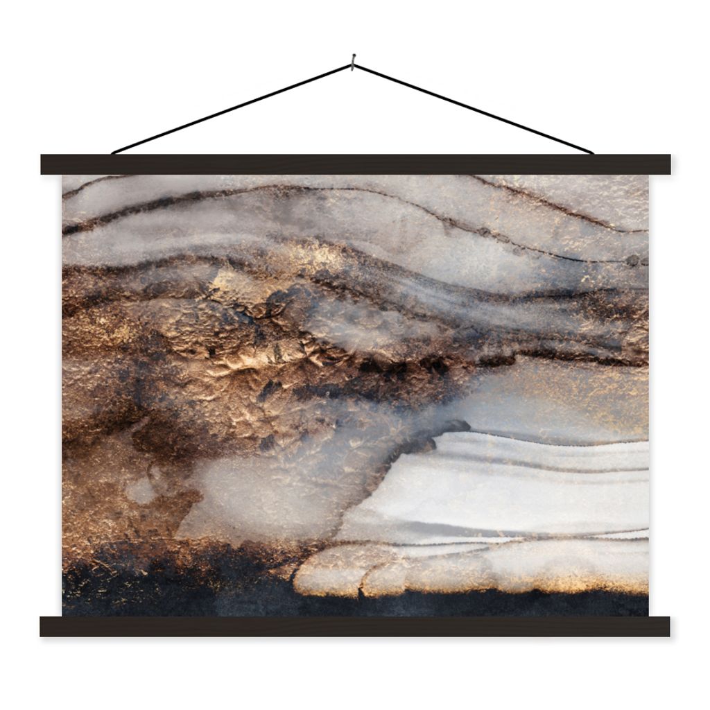 MuchoWow Textilposter Sturm - Gold - Abstrakt 60x45 cm mit schwarzem Rahmen - Poster Schlafzimmer
