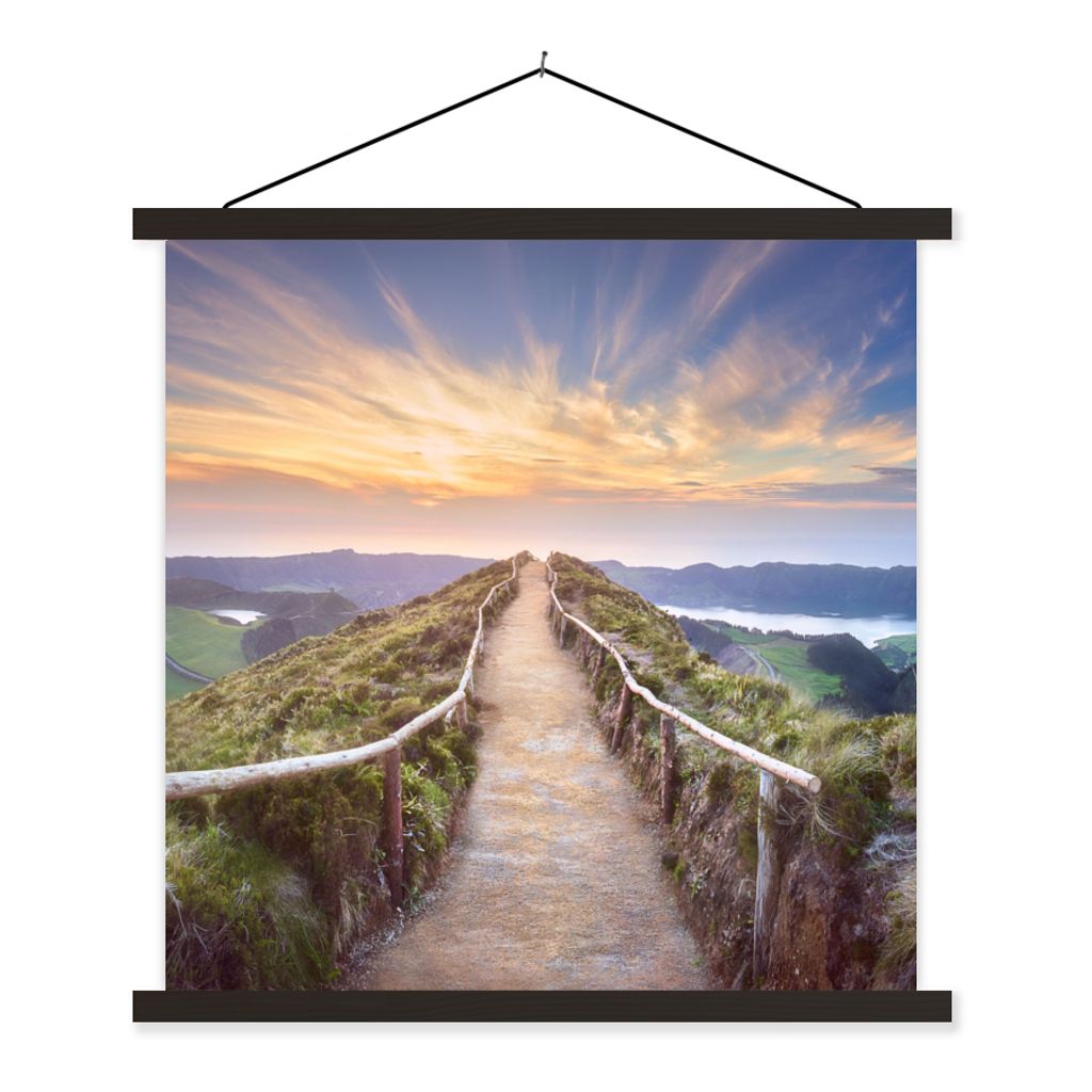 MuchoWow Textilposter Berge - Natur - Weg 60x60 cm mit schwarzem Rahmen - Posteraufhänger