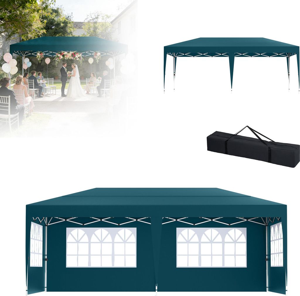 LZQ Faltpavillon 3x6 m, UV-Schutz, Wasserdicht, Höhenverstellbar, Gartenzelt mit Tasche, Faltbares Partyzelt, Grün