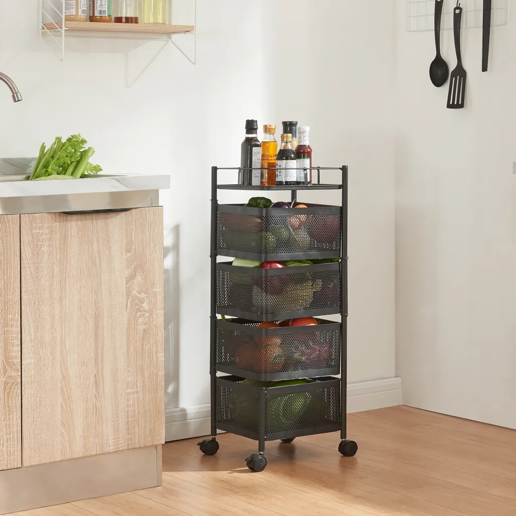 Carrello Portavivande Sunndal Nero 4 Ripiani 79,5x27x27cm Salvaspazio