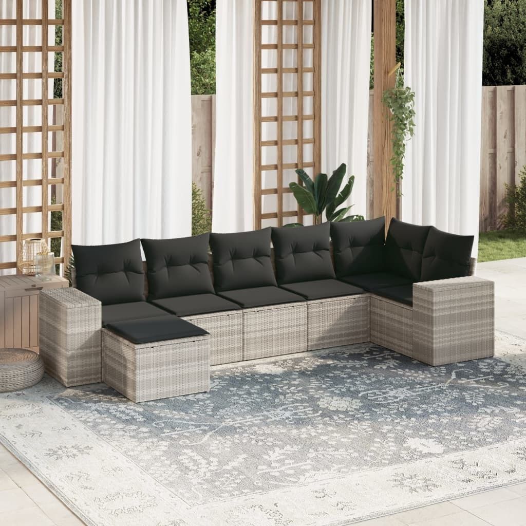 "Rabatt" 7-tlg. Garten-Sofagarnitur - mit sofa - mit Kissen Hellgrau Poly Rattan - Lounge-Dining set CC10146