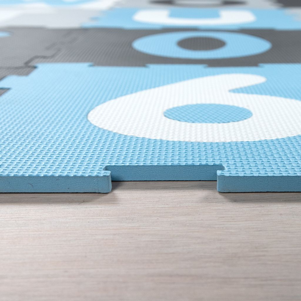 Puzzlematte Spielmatte Schaumstoffmatte Baby Kinder Matte Junge Zahlen Buchstaben Pastell Blau 36 Puzzleteile Grösse 32x32 cm x 36 Stück