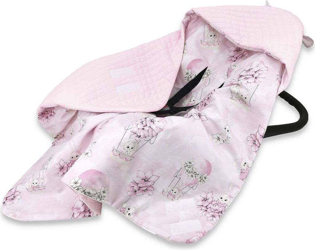Baby-Delux Baby Einschlagdecke für Babyschale Autositz Kinderwagen 90x90cm für Winter Baumwolle Samt Hase rosa