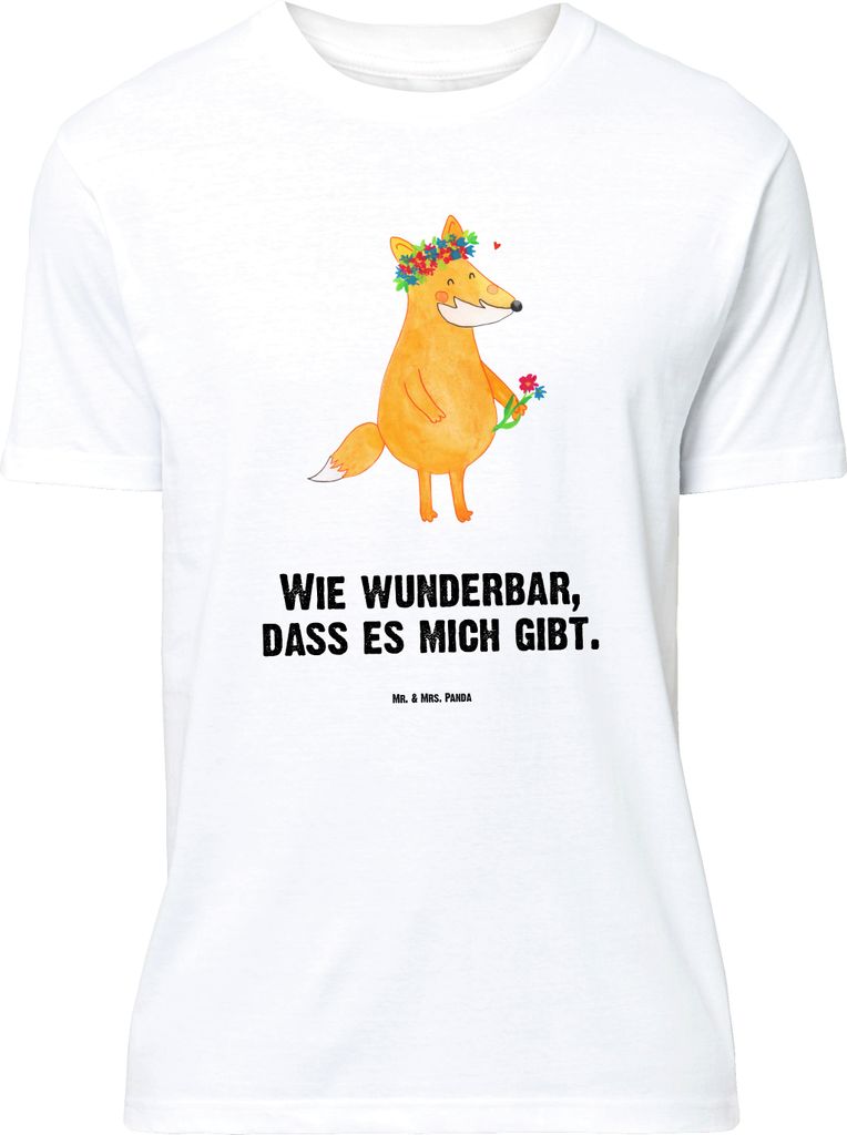 Mr. & Mrs. Panda Größe M T-Shirt Fuchs Blumen - Weiß - Geschenk, Tshirt, Boho, Blumenliebe, Herren, Motivation, Shirt, Selbstliebe, mit Spruch