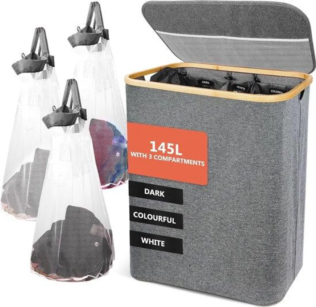 Bac à linge 140l en bambou noir pour l'organisation de la buanderie
