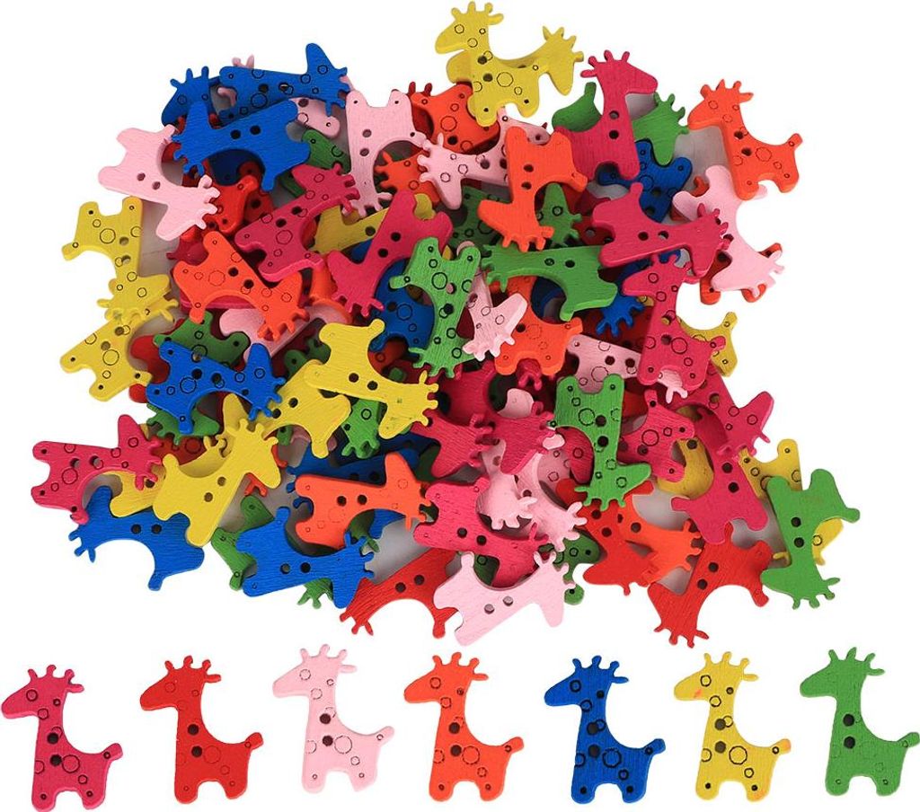 100 Stück Holzknöpfe, bunte Giraffenform, Bastelzubehör für Kinderkleidung, 25 x 20 mm, 25 x 20 mm