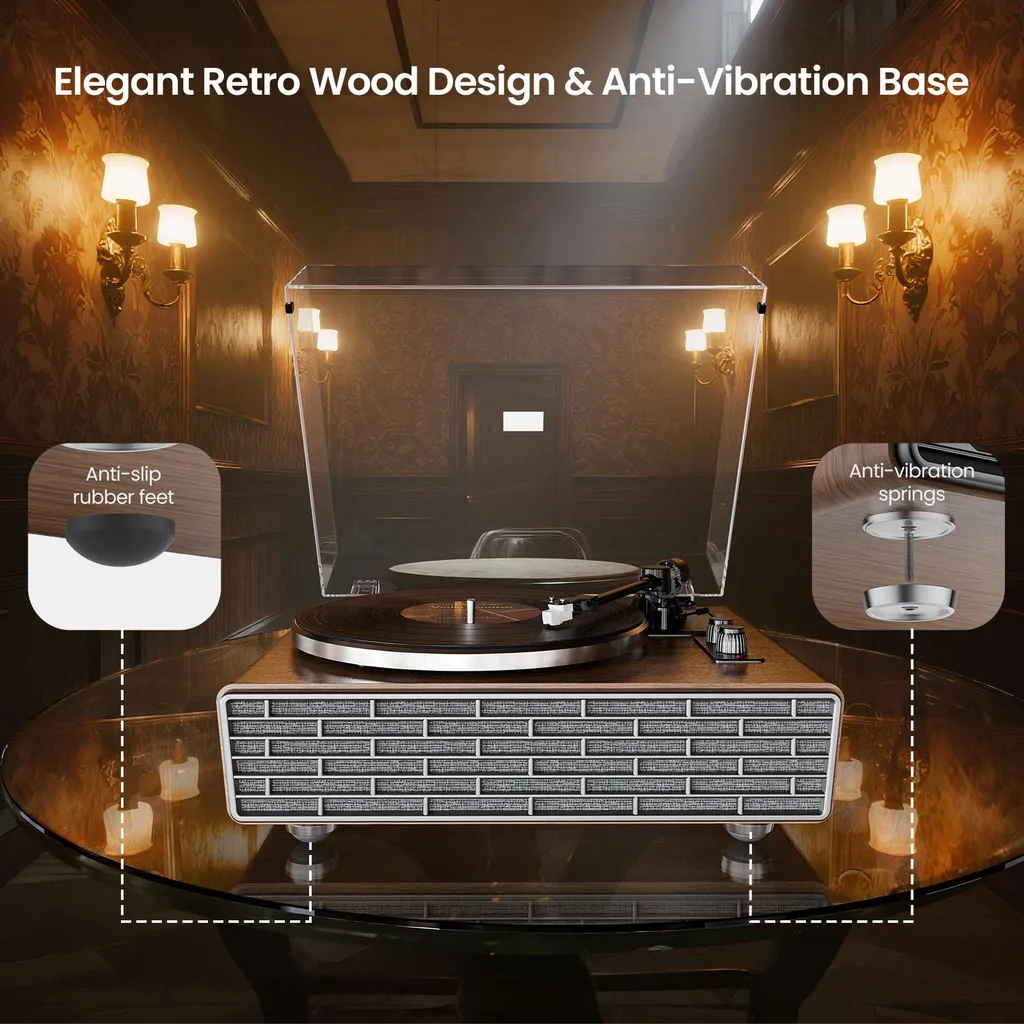 Platine Vinyle Bluetooth en Noyer Rétro avec Cellule Audio-Technica AT - 8