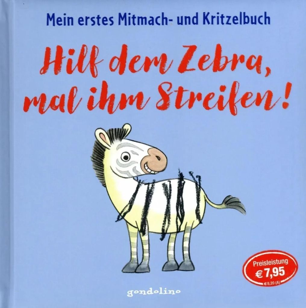 Kinderbuch Hilf dem Zebra, mal ihm Streifen! Mein erstes Mitmach- und Kritzelbuch