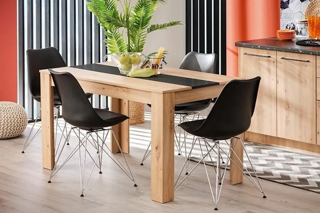 Table Robuste 135x80 cm Aspect Béton avec Bande Centrale Noire