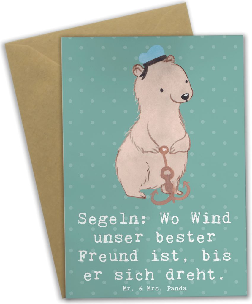 Mr. & Mrs. Panda Klappkarte Segeln Windfreund - Meeresbrise - Geschenk, hochzeitskarten, Abenteuer, babykarte, Herausforderung, Sportart, Teamsport...
