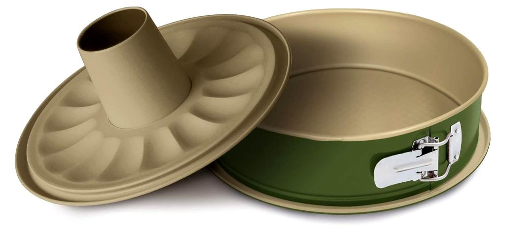Springform, 2 Böden, 24 cm, Tropfschutz, Stahl, Antihaftbeschichtung auf Carnauba-Wachs, grün/beige