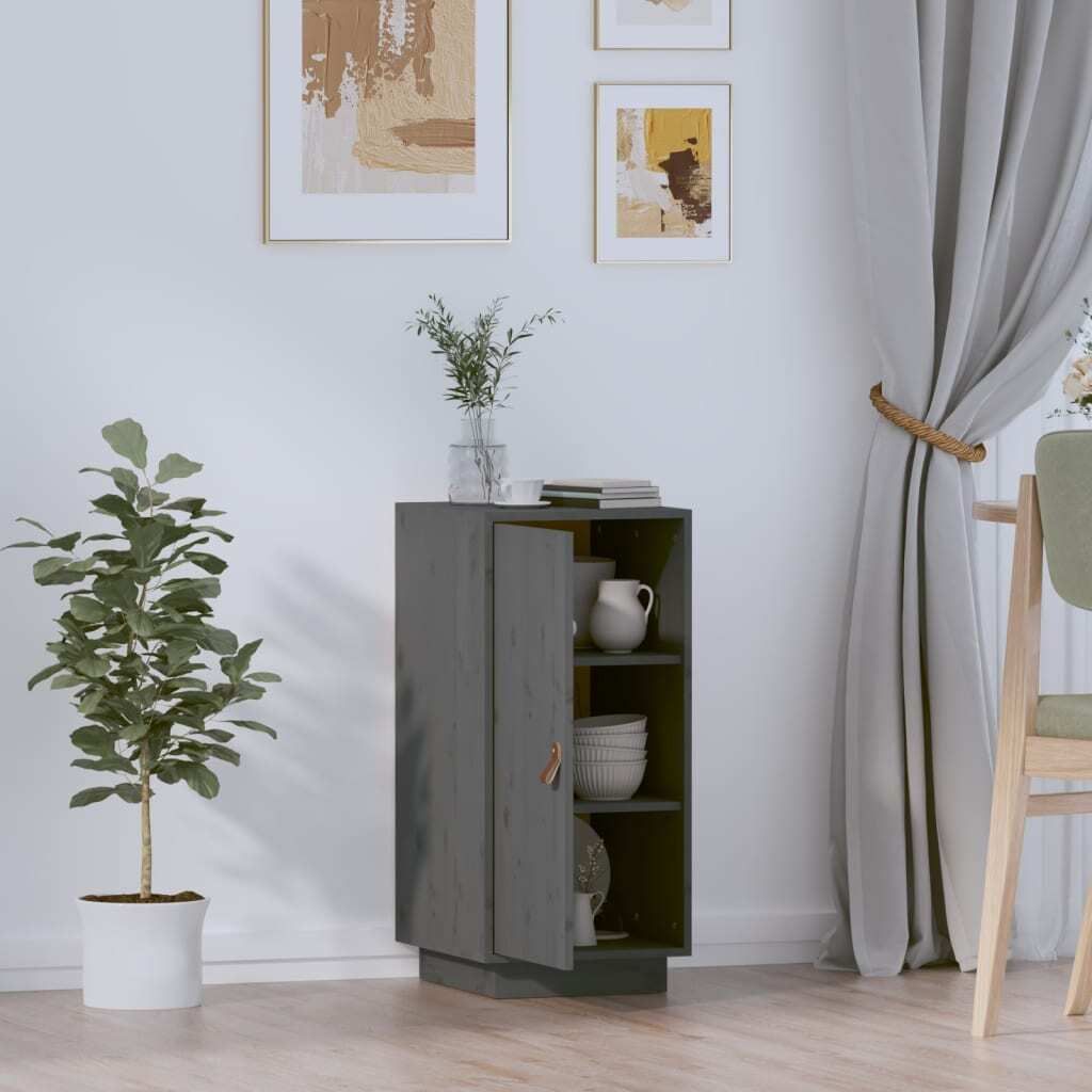 The Living Store Sideboard Grau 34x40x75 cm Massivholz Kiefer