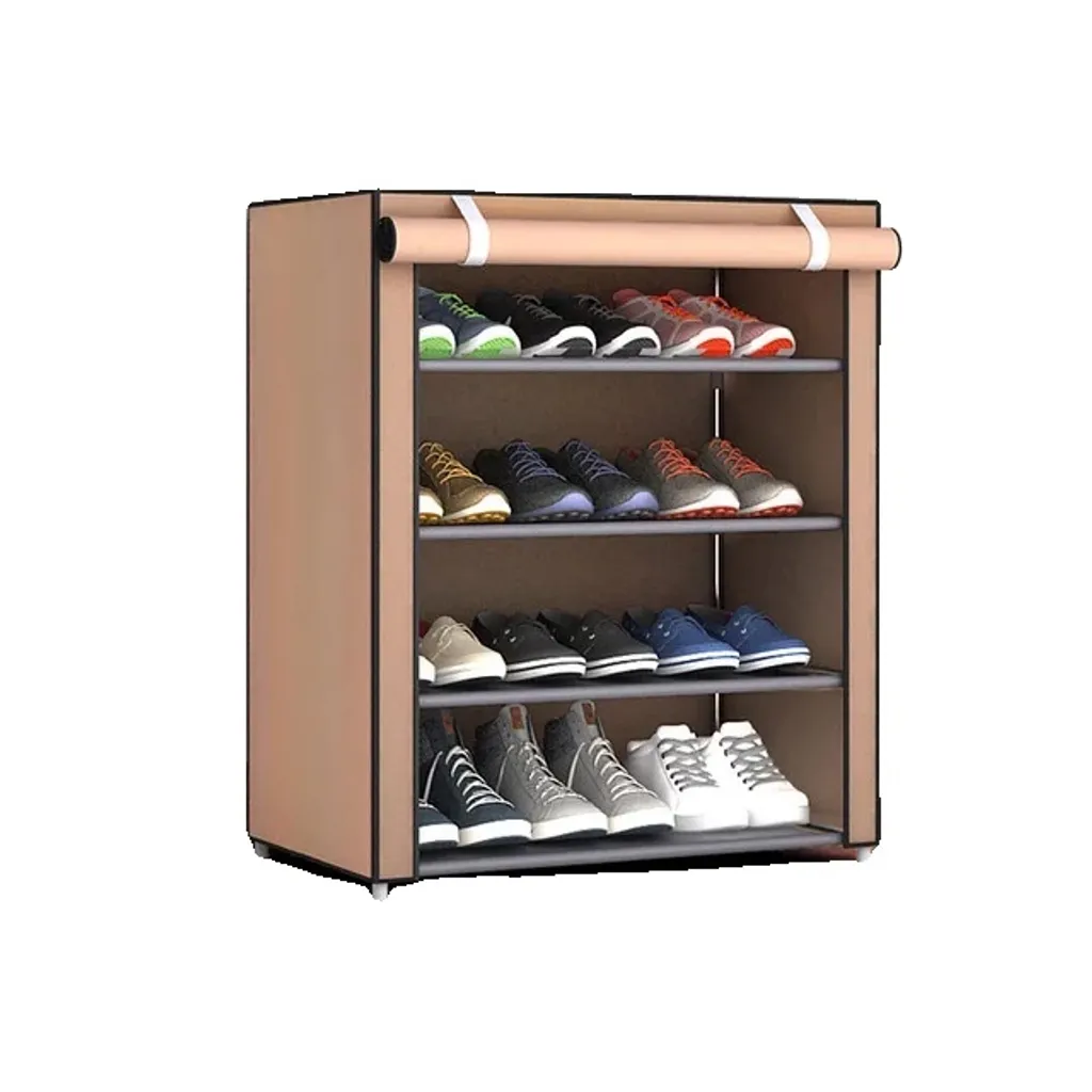 Étagère à chaussures en non-tissé kaki à 10 niveaux, design compact