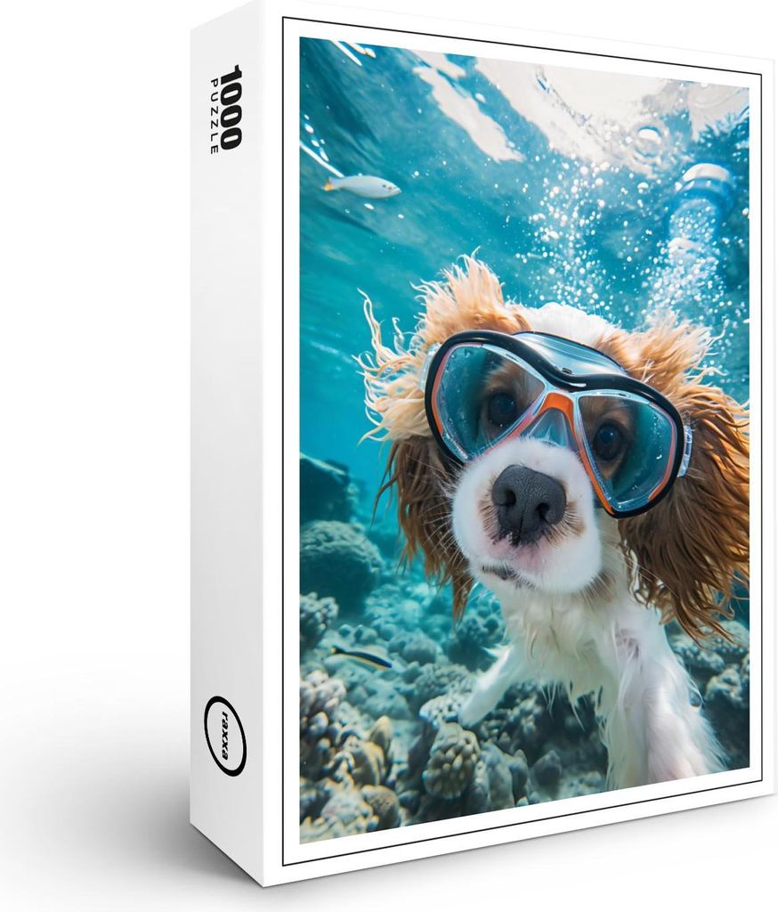 raxxa Premium-Puzzle "King Charles Cocker Spaniel Takes Selfies driving on a coral riff", 1000 Teile