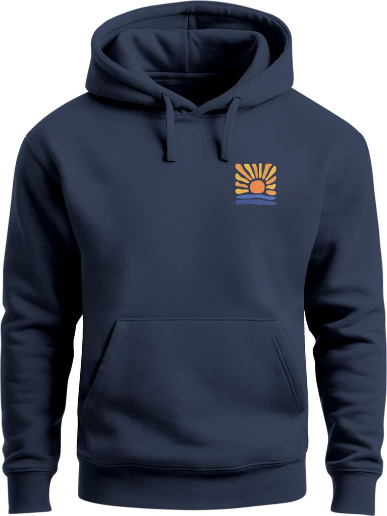 Hoodie Herren Print Sunrise Icon | Kapuzenpullover mit Sonnenaufgang und Wellenmotiv Beach Streetwear Neverless