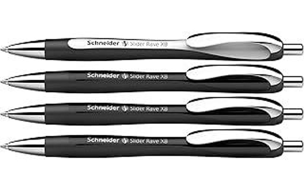 Schneider 132584 Slider Rave XB Kugelschreiber (Limitierte Sonderedition, 3x schwarz, 1x weiß, Germany) 4 Stück, Schreibfarbe: blau