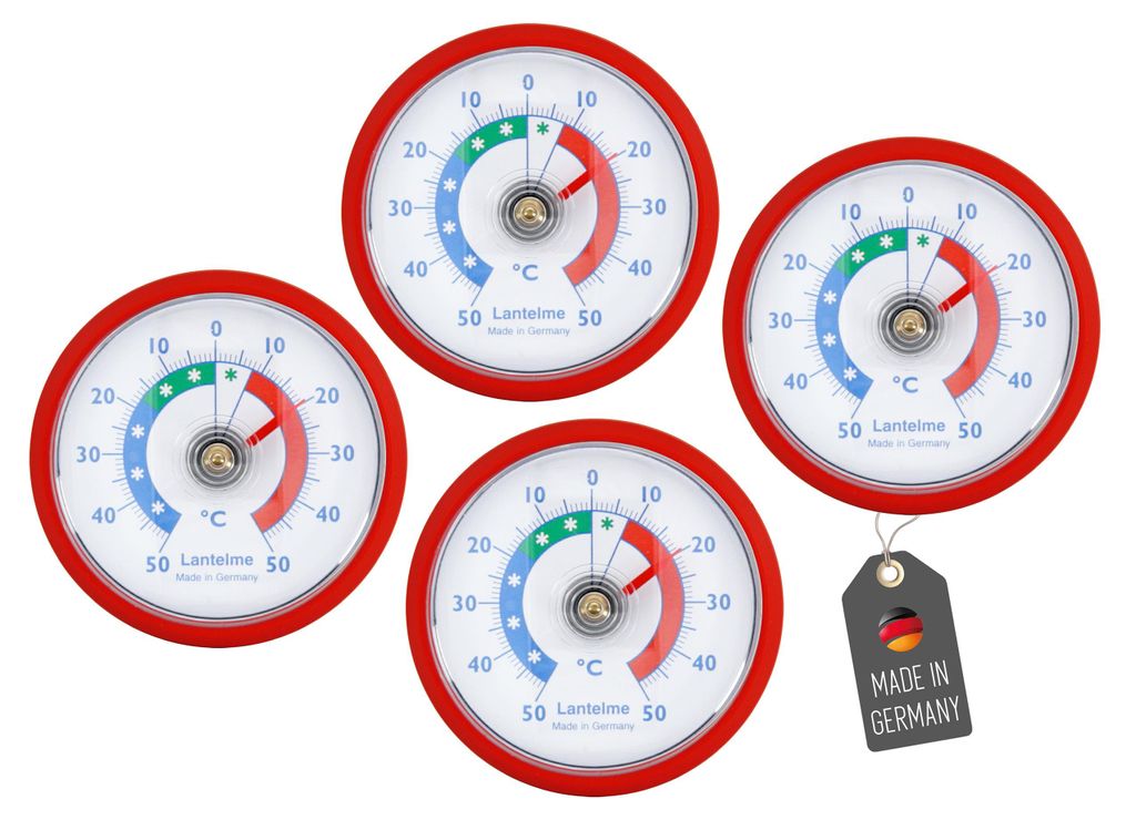 4 Stück Kühlschrankthermometer Set Rot zum ankleben Temperaturüberwachung + - 50°C Analog Thermometer Kühlschrank Gefrierschrank Kühltheke K...