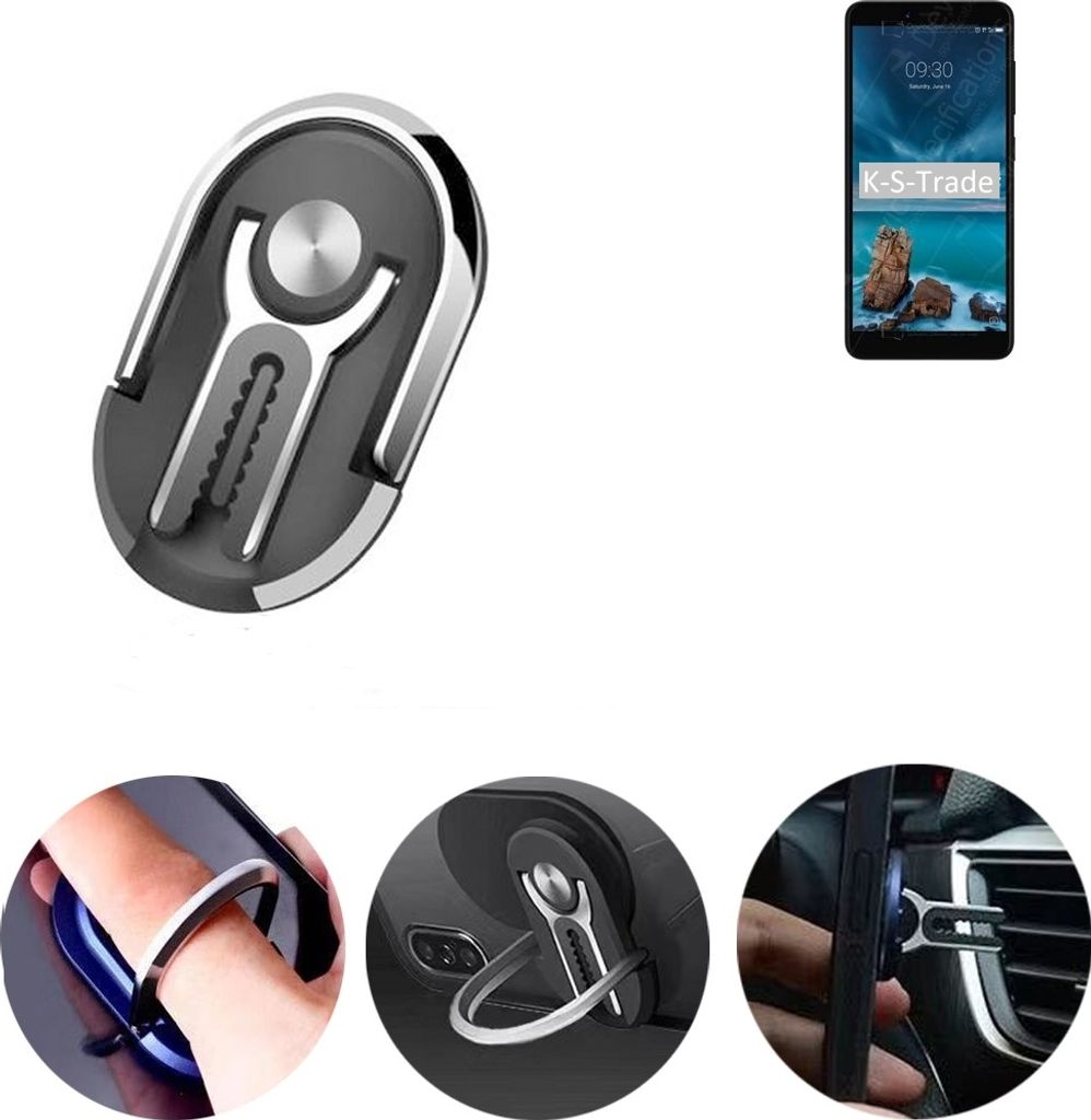 K-S-Trade 3in1 Smartphone-Ring Handy-Ring kompatibel mit ZTE Blade A7 Vita Fingerhalterung Handyring Tischständer Lüftungsgitter-Halterung Tisch