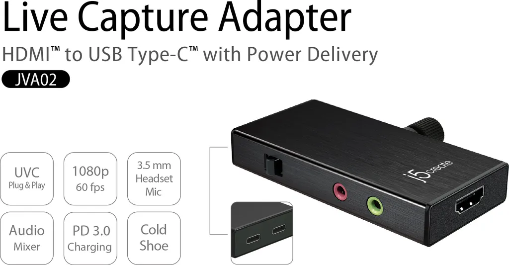 Interface de Streaming HDMI vers USB-C j5create JVA02-N pour Live et Vlog - 7