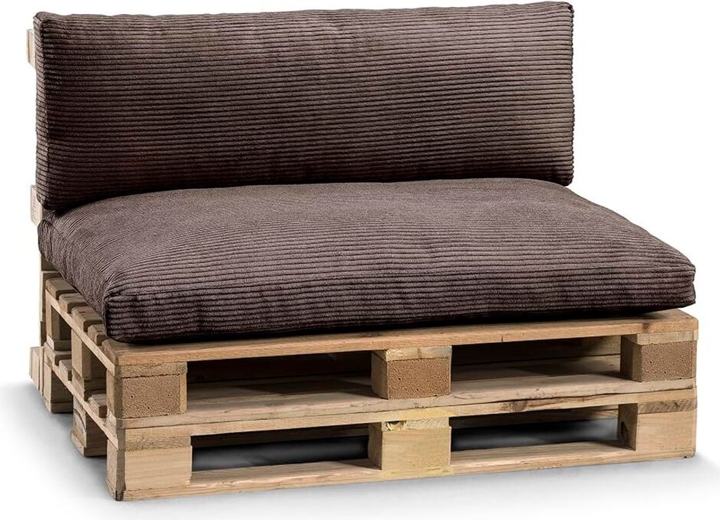 Palettenkissen, Gartensofakissen, Sitzkissen, Rückenkissen, PWL (Set (Sitzkissen 120x80 +Rückenlehne 120x40), Dunkelbraun)