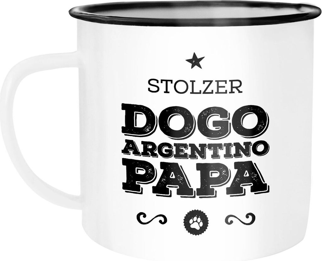 Emaille Tasse Becher Stolzer Hundepapa Papa Besitzer Hundebesitzer Kaffeetasse Moonworks Dogo Argentino weiß-schwarz unisize