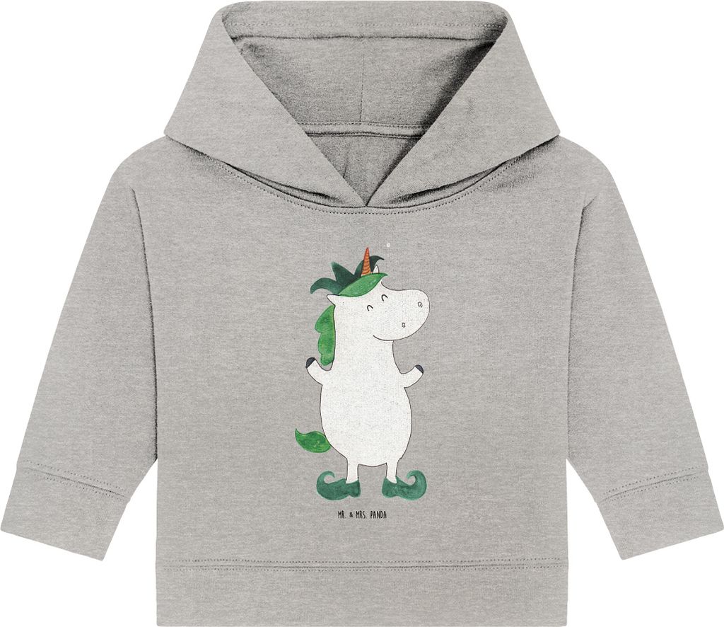 Mr. & Mrs. Panda Organic Baby Hoodie Einhorn Joker 12. - 18. Monat - Heather Grey - Geschenk, Einhörner, Kapuzenshirt, Hofnarr, Unicorn, Kapuzensw...