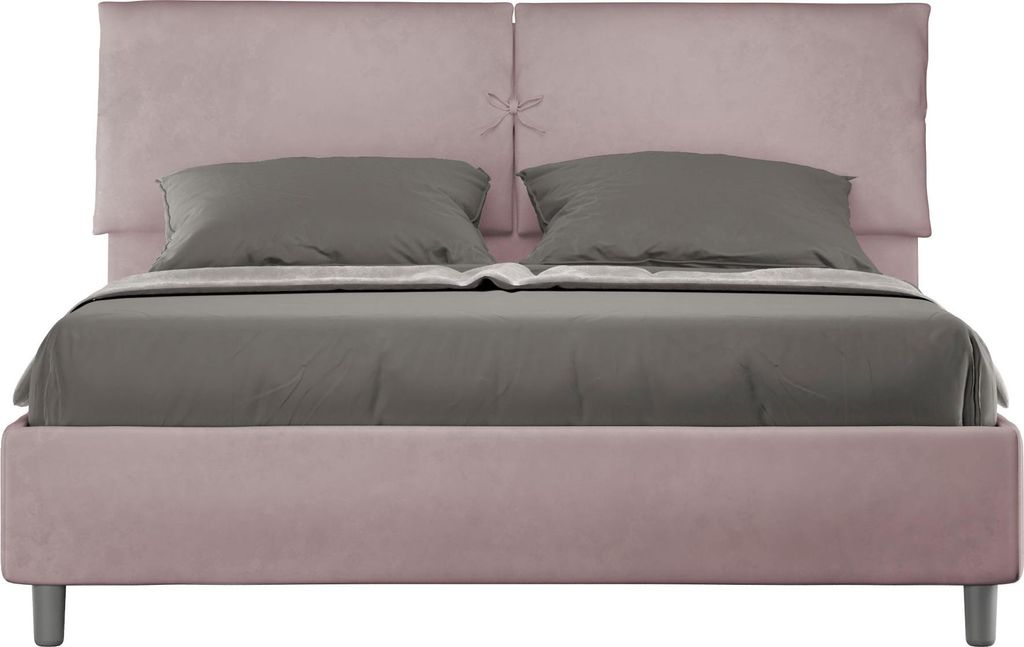 ITYHOME - Gepolstertes Bett mit Lattenrost 160x200 mit Mikrofaserbezug Fliederfarbe Mados