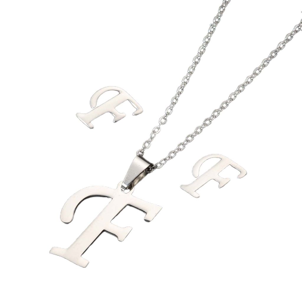 26 Buchstaben-Halsketten, antiallergisch, lichtecht, personalisiertes Geschenk, Alphabet-Anhänger, Choker-Ohrringe, Kombination für Mädchen-Silb...