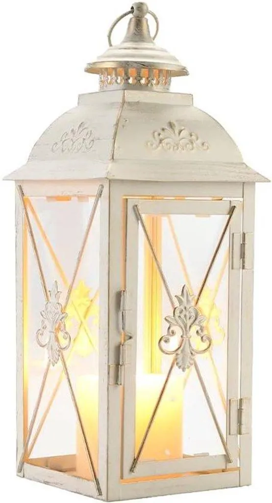 Lanterne Blanche et Or 34 cm : Éclairage Élégant Sans Vent Ni Risque