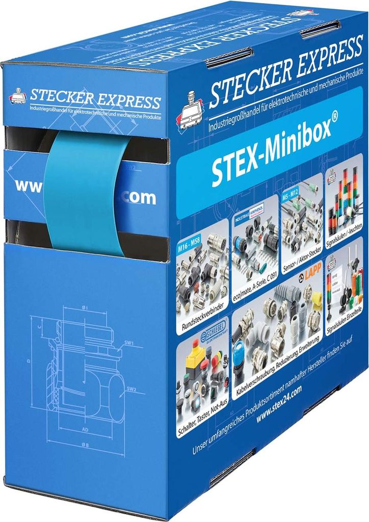 STEX24 Schrumpfschlauch 3:1, Minibox mit 2,3m, blau 18,0/6,0mm, 3/4 Zoll, WSB3 Schrumpftemperatur mind. 70°C,