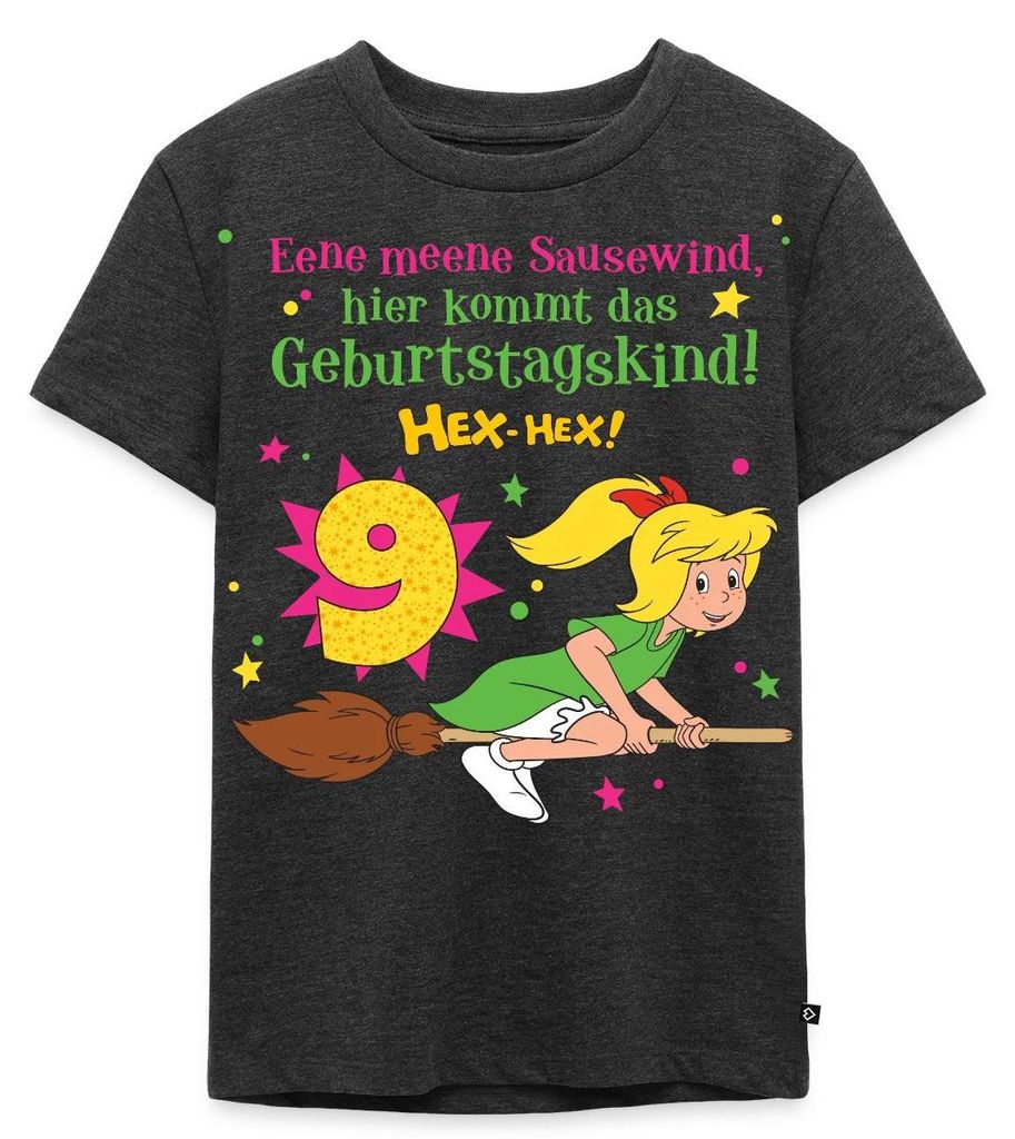 Spreadshirt Bibi Blocksberg Geburtstagsdesign 9 Jahre Kinder Premium T-Shirt, 122/128 (6 Jahre), Anthrazit meliert