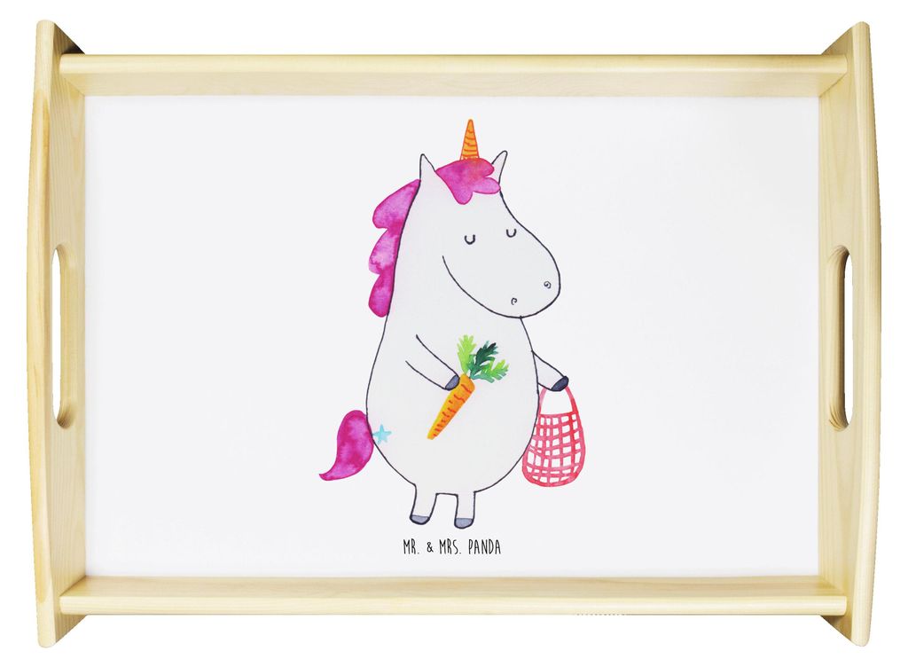 Mr. & Mrs. Panda Tablett Einhorn Vegan - Weiß - Geschenk, Rohkost, aus holz, Veganismus, Sofa, Gesund essen, Leben, Unicorn, Dekotablett, Serviert...