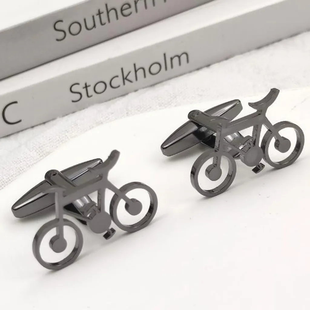 Boutons de manchette originaux en forme de vélo noir pour costume chic