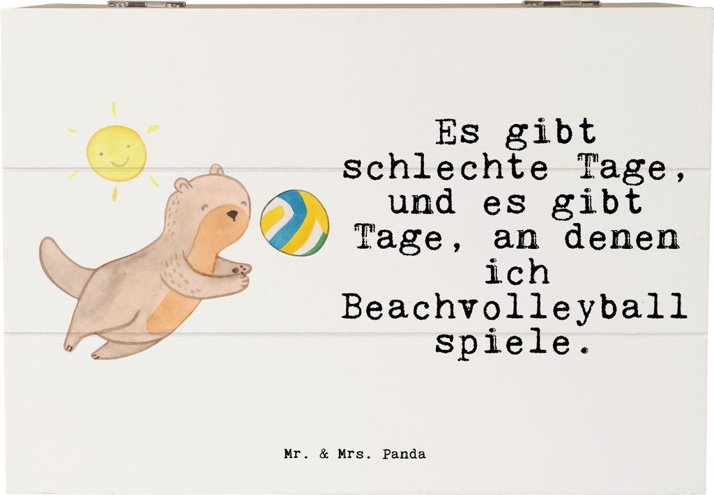 Mr. & Mrs. Panda Geschenkbox Otter Beachvolleyball 22 x 15 cm - Weiß - Geschenk, Volleyballturnier, Ballsport, Schatulle, Aufbewahrungsbox aus Hol...
