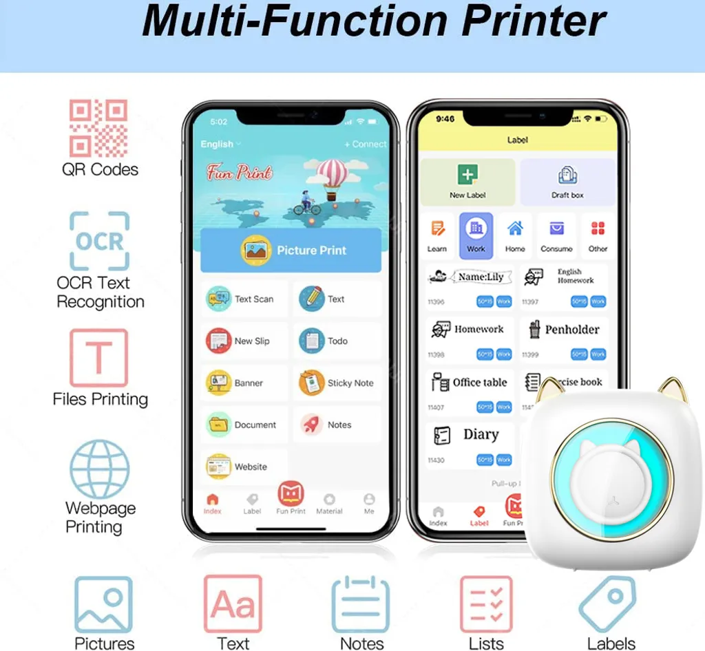 C23 Mini Stampante Termica Bluetooth | 200 DPI Inkless Printer - 12