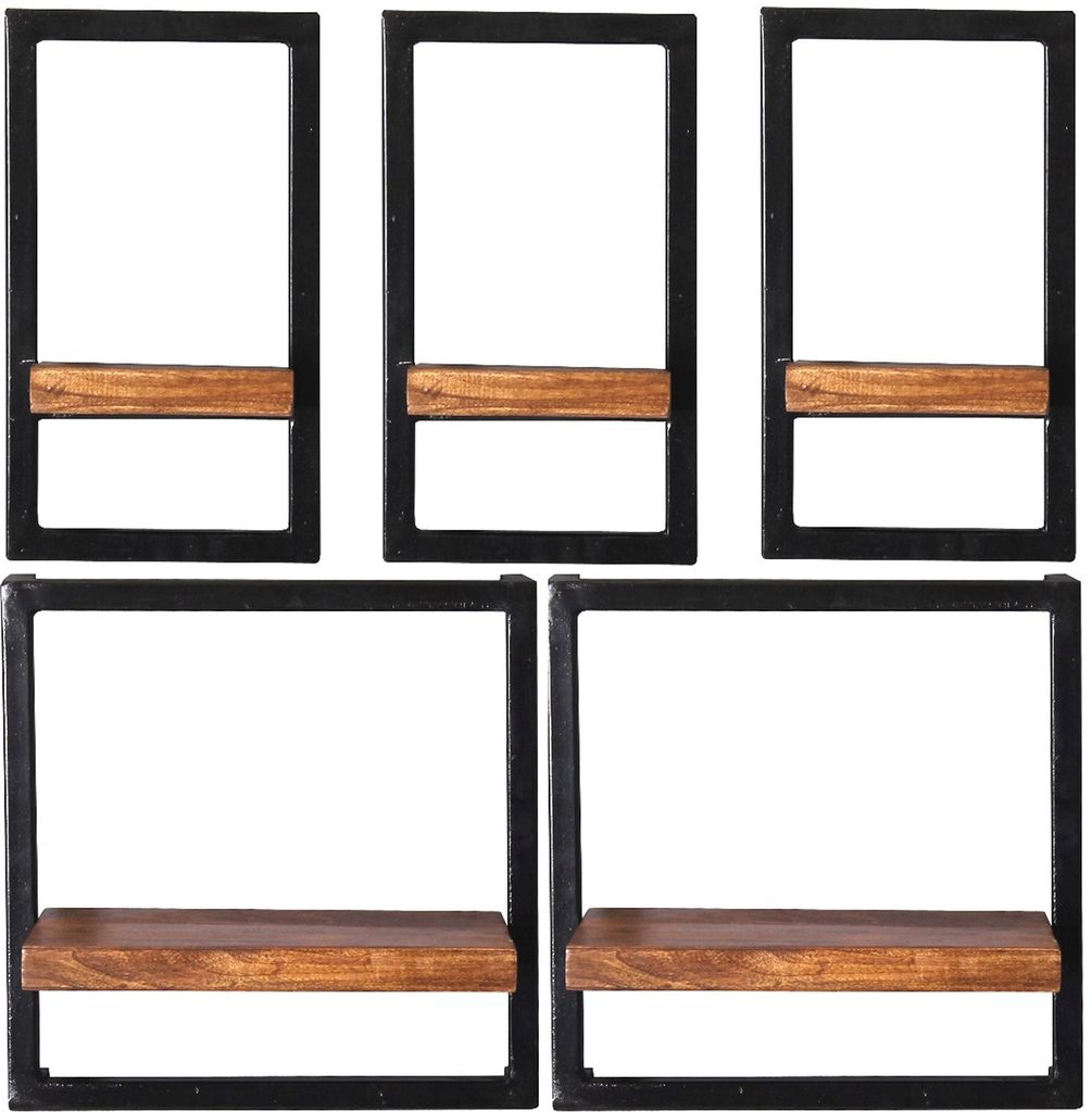 SIT Möbel Wandregal-Set | 5-teilig | Böden Mango-Holz natur | Rahmen Altmetall antikschwarz | B 75 x T 25 x H 75 cm | 09200-17 | Serie PANAMA