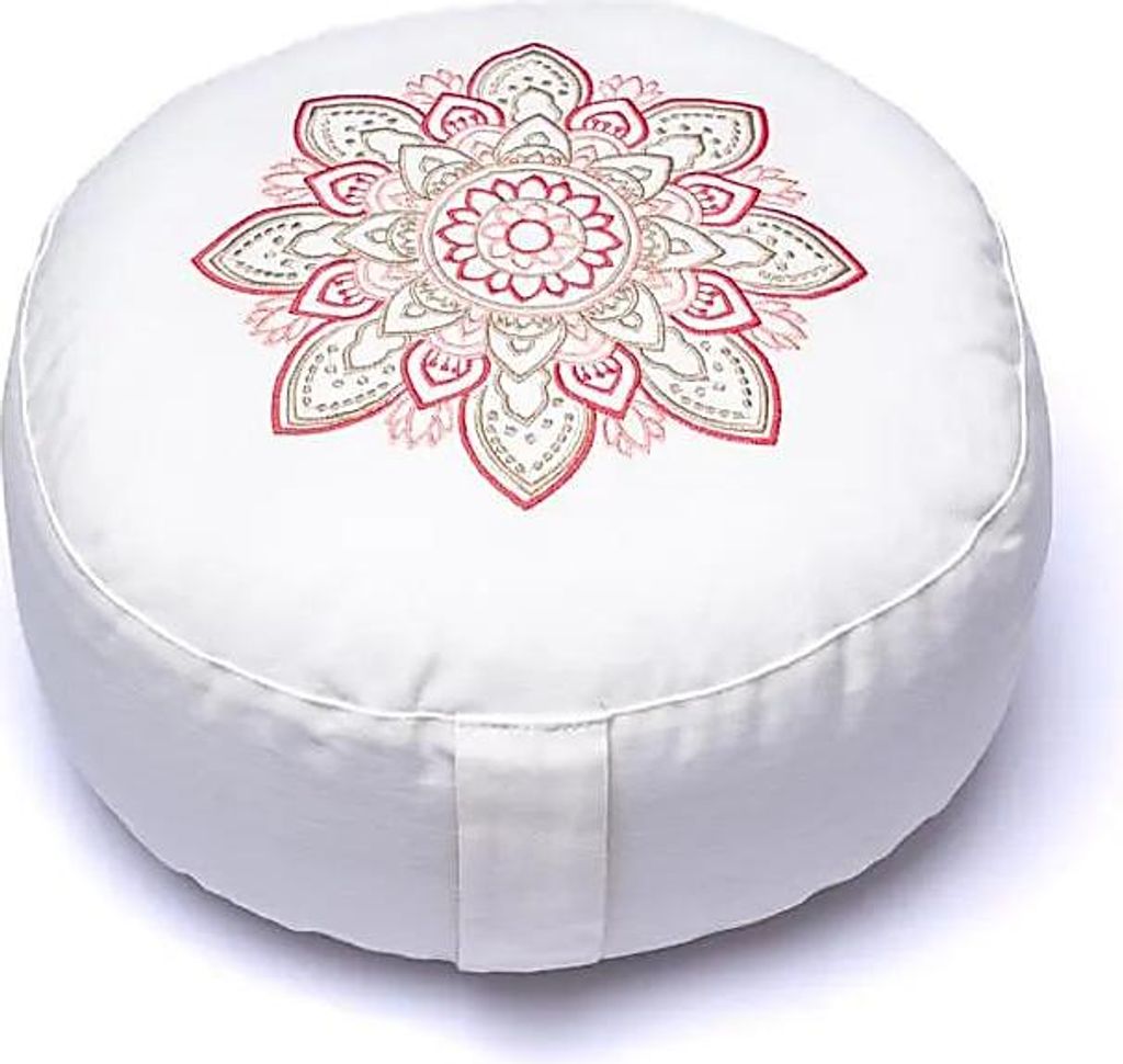 Meditationskissen Weißes Mandala aus Baumwolle (ocs) – 33 x 17 cm; 2100g