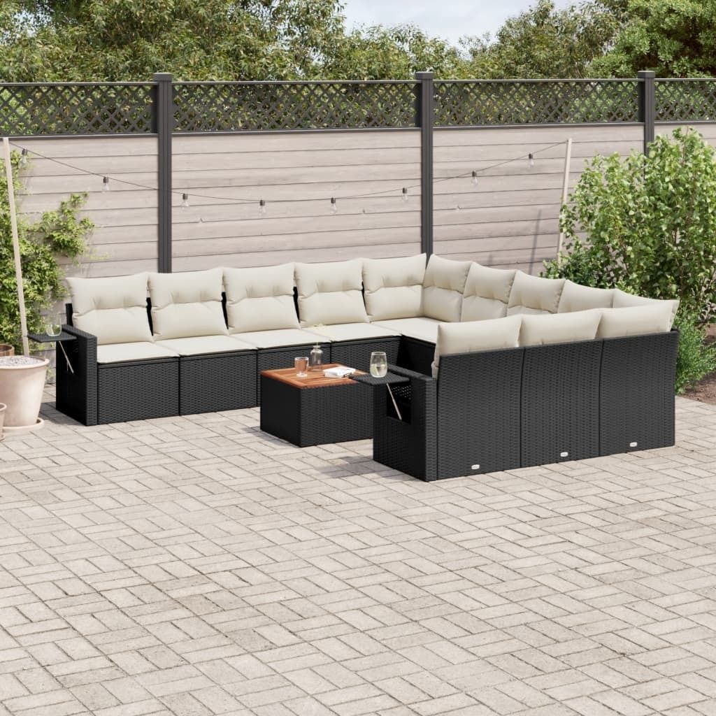 Design 12-tlg. Garten-Sofagarnitur mit Kissen Schwarz Poly Rattan, Gartensofas 2024 Neu