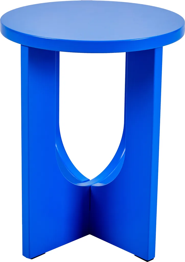Table basse ronde Kysdajore bleu roi en MDF laqué géométrique - 5